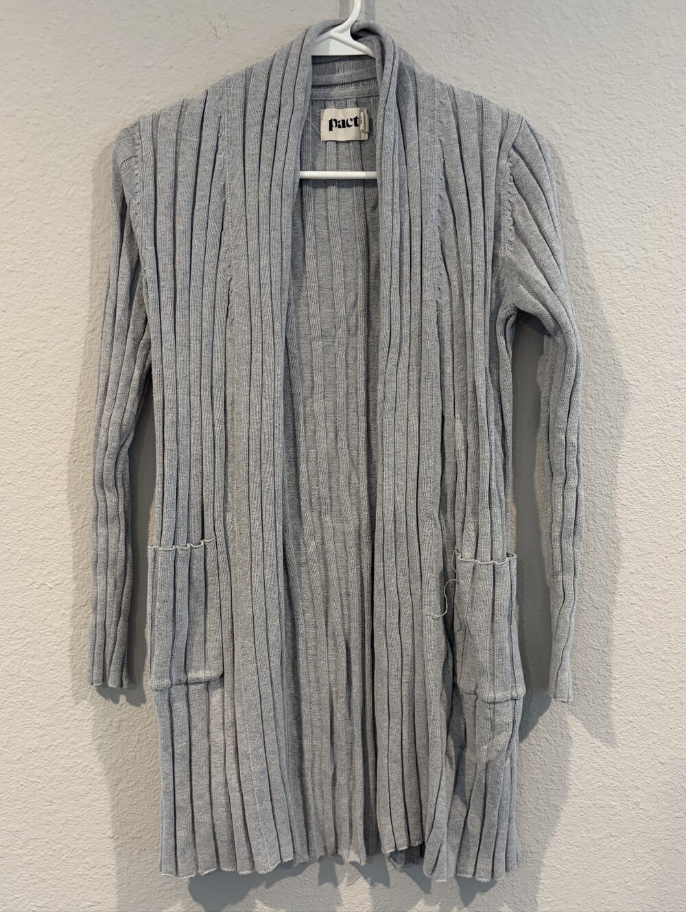 Pact Womens Classic Casual Thick Ribbed Grey Cotton Cardigan Sweater Size Small‎